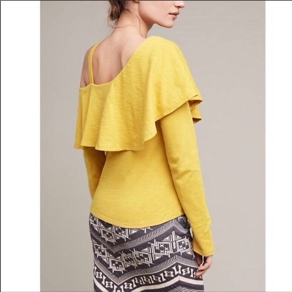 ANTHROPOLOGIE Asymmetrical Ruffle Top Gold NWT S - Picture 2 of 8